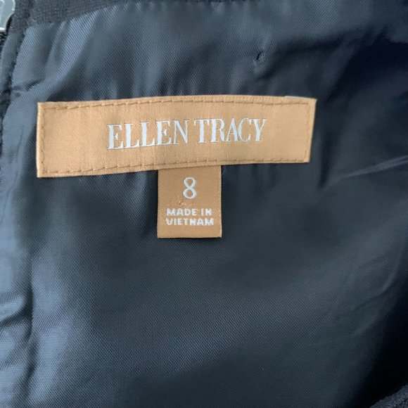 Ellen Tracy Colorblock Sheath Dress 8 Blue Black Lined Sleeveless Zip Round Neck - Picture 6 of 6